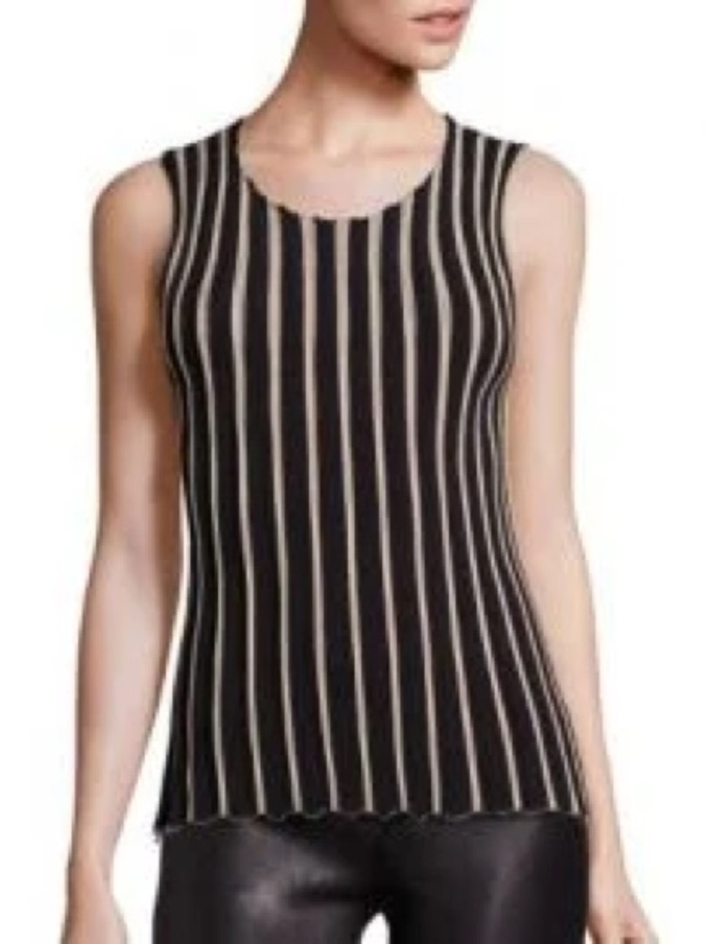 Helmut Lang Sleeveless Black & White Vertical Stripe Tank Top